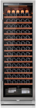 Ca'Lefort 24 Inch Wine Fridge - 166 Bottle Wine Cooler with Glass Door, 40-65°F Quiet Wine Refrigerator with Bottom Drawer 3 LED Light Built-in for Home/Bar/Kitchen Right-Hinged Door