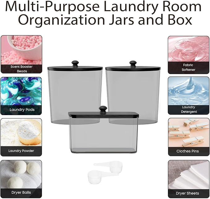 COAZEX 3 Pack Black Laundry Powder Container & Dryer Sheet Holder - Image 5