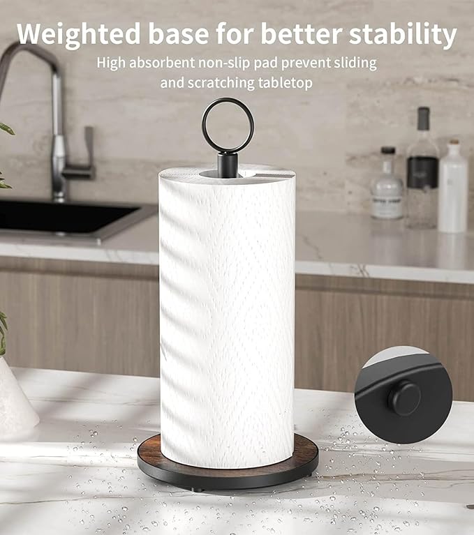 OROPY Paper Towel Holder Countertop, Heavy Duty Wood Base, Farmhouse Style - Image 4