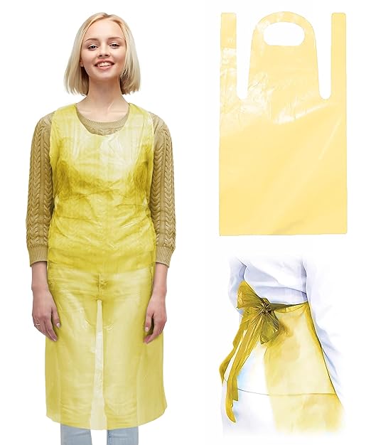 ABC PACK & SUPPLY Yellow Plastic Disposable Aprons Adults for Painting, 28 x 46 Inches. Pack of 500 Disposable Plastic Aprons, 1.5 Mil. Unisex Waterproof Polyethylene Painting Apron for Food Industry
