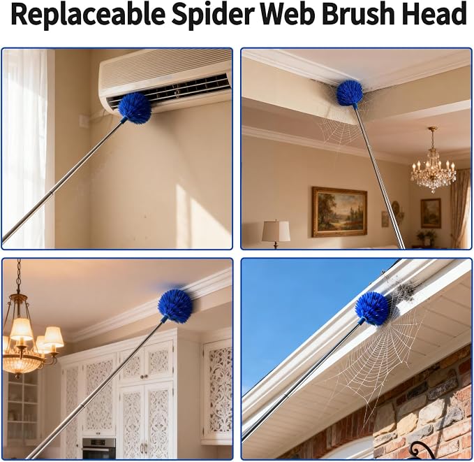 Cobweb Duster with Extension Pole, Washable Cleaning Duster Kit with 3 Duster - Image 5