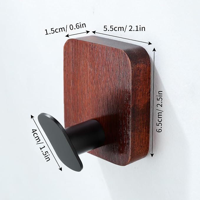 Acacia Wooden Towel Hooks Red Brown, 4 Pack Sticky Hooks - Image 7