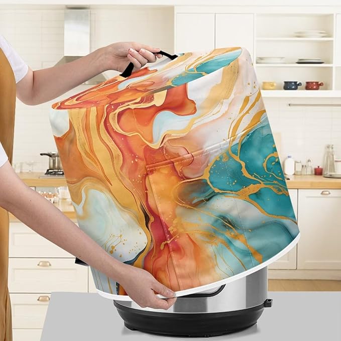 Flashideas Marble Print Pressure Cooker Cover for Women Dust-proof Cover for Rice Cooker Air Fryer Kitchen Appliance Covers with Top Handle and Pocket Home Kitchen Decor Gifts for Friends
