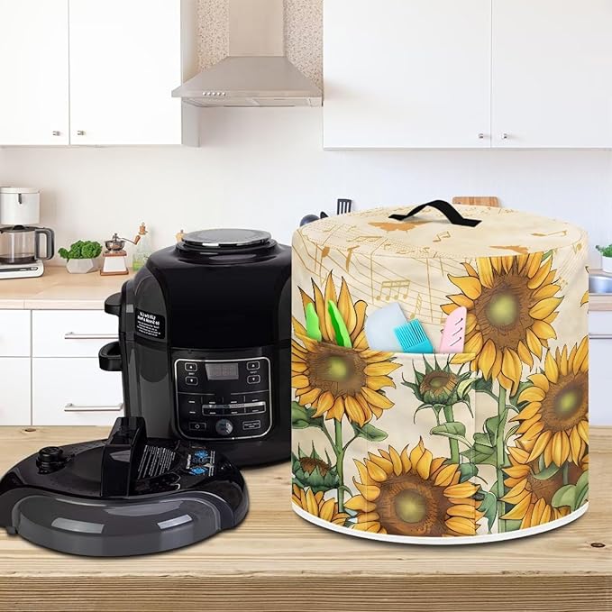TODIYADDU Passion Sunflower Pressure Cooker Cover for Women Waterproof Instant Pots Cover with Pocket and Handle for Rice Cooker Air Fryer Universal Kitchen Appliance Covers Storage Case