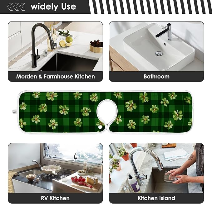 Green Checkered Black St Patricks Clovers Sink Mat - Image 7