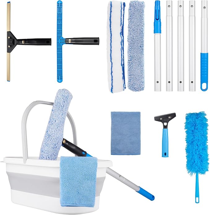 Window Cleaning Kit, Swivel Squeegee & Scrubber by ZKUAOGDI