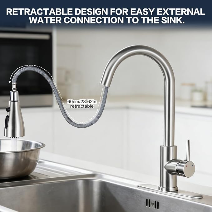 Kitchen Faucet with Pull Down Sprayer，Brushed Nickel, Kitchen Sink Faucet，High - Image 5