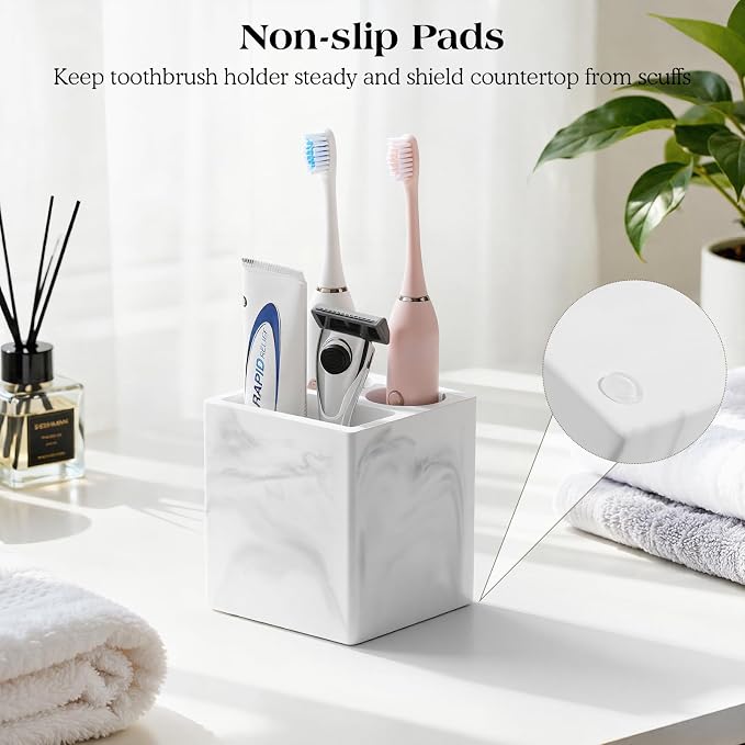 Luxspire Toothbrush Holder, 3 Slots, Marble White | Diatomite, Fast Drying - Image 4