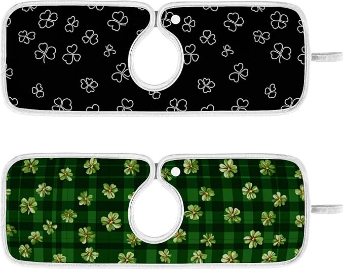 Green Checkered Black St Patricks Clovers Sink Mat - Image 2