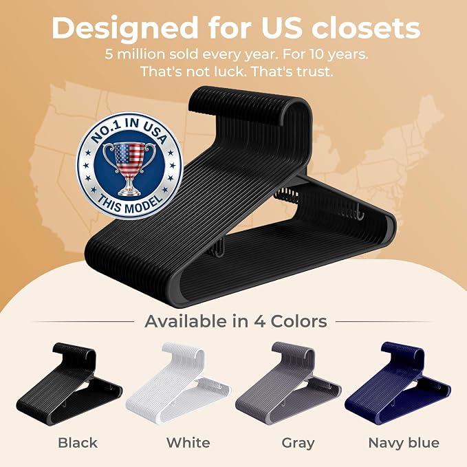 HOUSE DAY Black Plastic Hangers 20 Pack, Slim Space-Saving Clothes Hangers | - Image 9