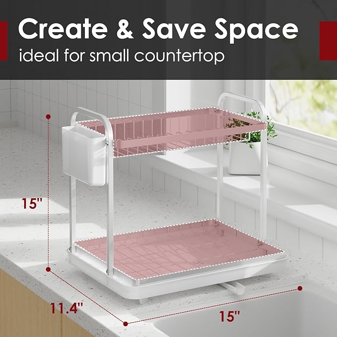 Sakugi Dish Drying Rack 2-Tier 15x11.4x15 Silver Double Rod | Kitchen, Sink - Image 2