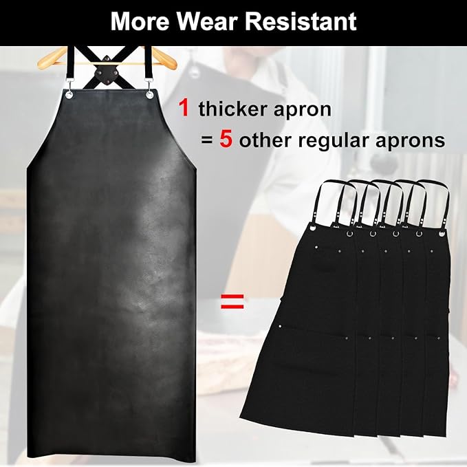 2 Pack Waterproof Rubber Apron, 48" XL Anti-Tear Heavy Duty Vinyl Adjustable Thicker Cross Back for Restaurant Dishwashing, Butcher, Lab Work, Dog Grooming - Black