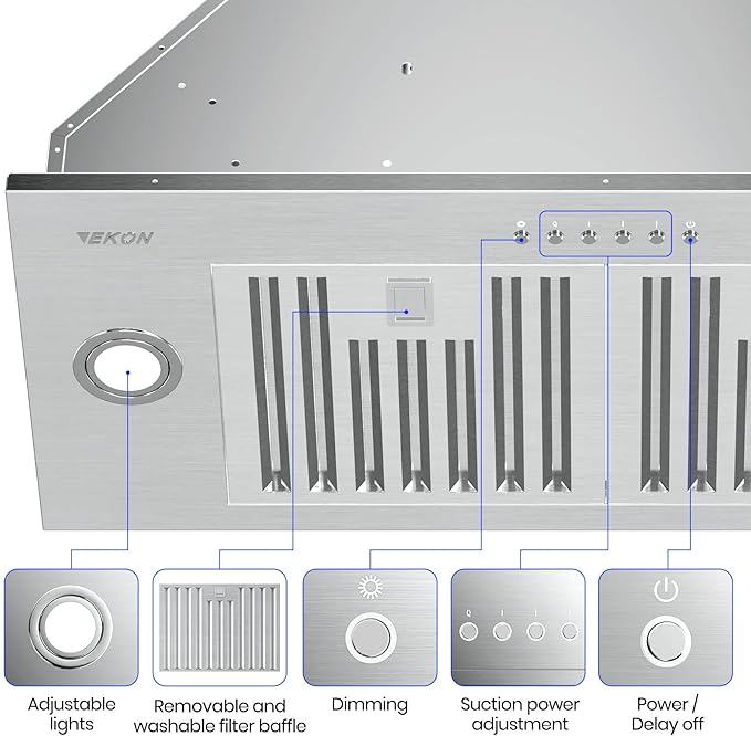 Range Hood Insert, EKON NAB01-30IN 900CFM Built-in Range Hoods Ducted/Ductless with 4-Speed Soft Touch Panel Control/Dishwasher-safe Filters, Kitchen Hoods for Over Kitchen Stove