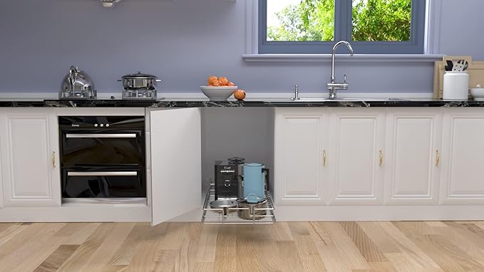 ROOMTEC Pull Out Cabinet Organizer, Cabinet Pull Out Shelves 14" W x 21" D, Heavy Duty Cabinet Drawers Slide Out Kitchen Cabinet Organizers Storage Shelf