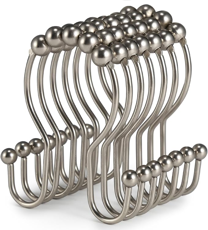Shower Curtain Hooks, Stainless Steel Shower Curtain Hangers, Double Hook by Goowin