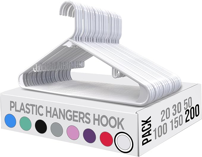 Utopia Home Plastic Hangers 200 Pack – Built-in Strap Hooks White | Space - Image 7