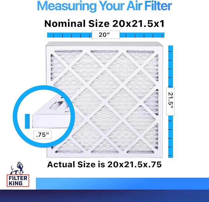 Filter King 20x21.5x1 Air Filter | 3-PACK | MERV 8 HVAC Pleated A/C Furnace Filters | MADE IN USA | Actual Size: 20 x 21.5 x .75"