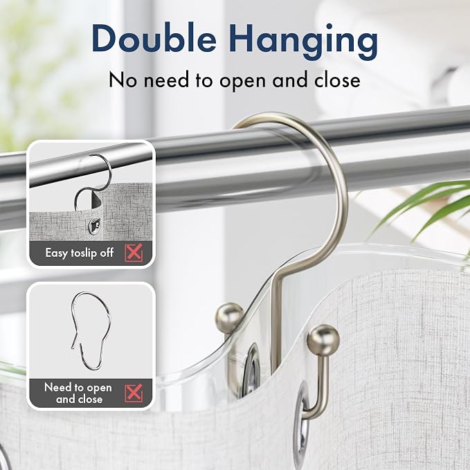 Bathway Shower Curtain Hooks Matte Nickel Shower Curtain Rings, Metal Shower - Image 4