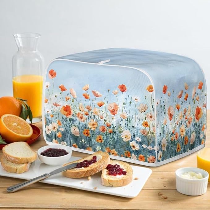 Blue Floral Bread Toaster Oven Dustproof Cover Heat-Resistant Universal Fits Most Standard 4 Slice Toasters Cloth with Fingerprint Protection