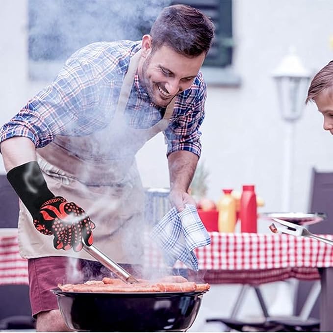 BBQ Gloves, Heat Protection Grilling Gloves Kitchen Gloves Up to 1472°F+ Meat Thermometer Probe Auto-Off for Barbecue,Grill,Cooking, Baking, Cutting