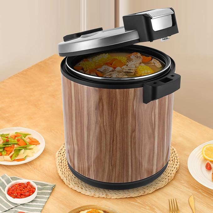 120 Cup Large Capacity Commercial Rice Cooker Warmer with Nonstick Inner Pot, Adjust Temper Soup Warmers Sushi Rice Warmer for Restaurant Party Family, Only Warm Function (Wood Grain Style)