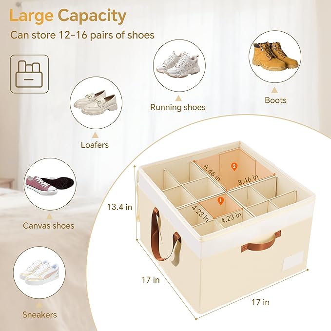 Criusia Shoe Organizer for Closet, 2 Pack Foldable Shoe Storage Organizer Box - Image 4