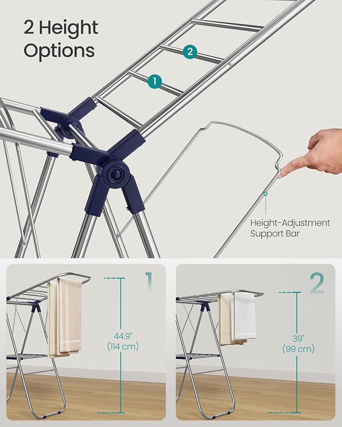 SONGMICS Clothes Drying Rack, Foldable Laundry Drying Rack, Metal Clothes Airer - Image 4
