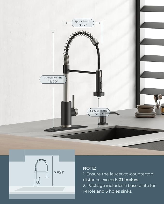 FORIOUS Kitchen Faucets, Pull Down Sprayer, Classic High Arc, Single Handle - Image 5