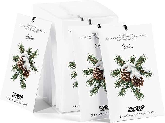 MYARO 12 Pack Cedarwood Scented Sachets, Closet Deodorizer Car Freshener by MYARO