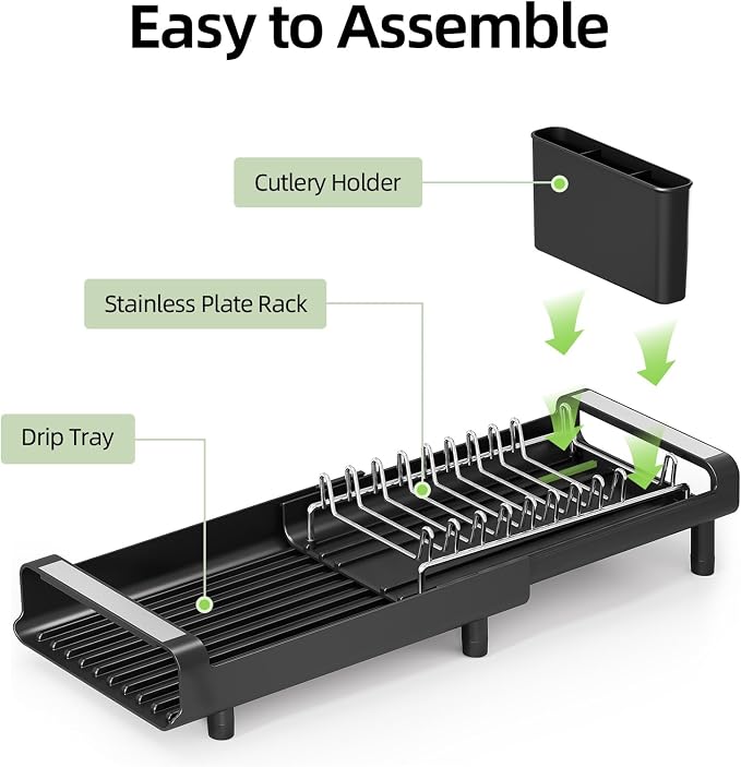 TOOLF Small Dish Drying Rack, Expandable and Space-Saving, Matte Black | Mini - Image 7