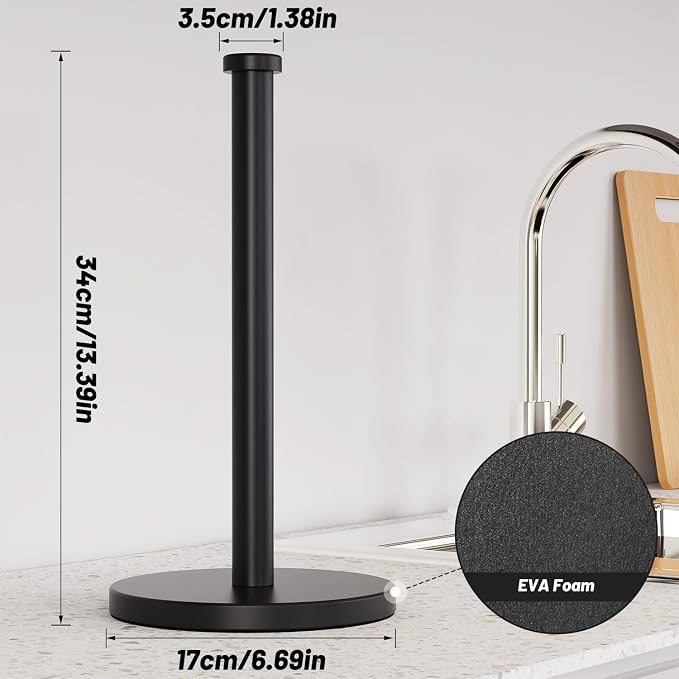 VEHHE Black Paper Towel Holder Countertop, EVA Weighted Non-Slip Base - Image 3