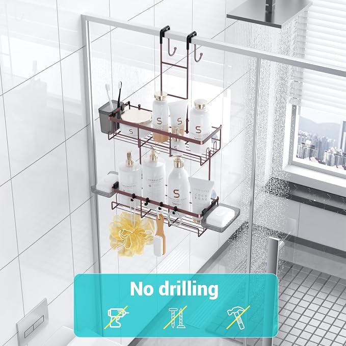 Over the Door Shower Caddy Hanging: No Drill Rustproof Shower Organizer - Image 4
