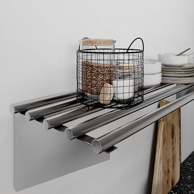 AmGood 14 in. x 36 in. NSF Stainless Steel Tubular Wall Shelf | Heavy-Duty Metal Shelving for Appliances & Equipment | Ideal for Kitchen, Restaurant, Garage, Laundry, Utility Room