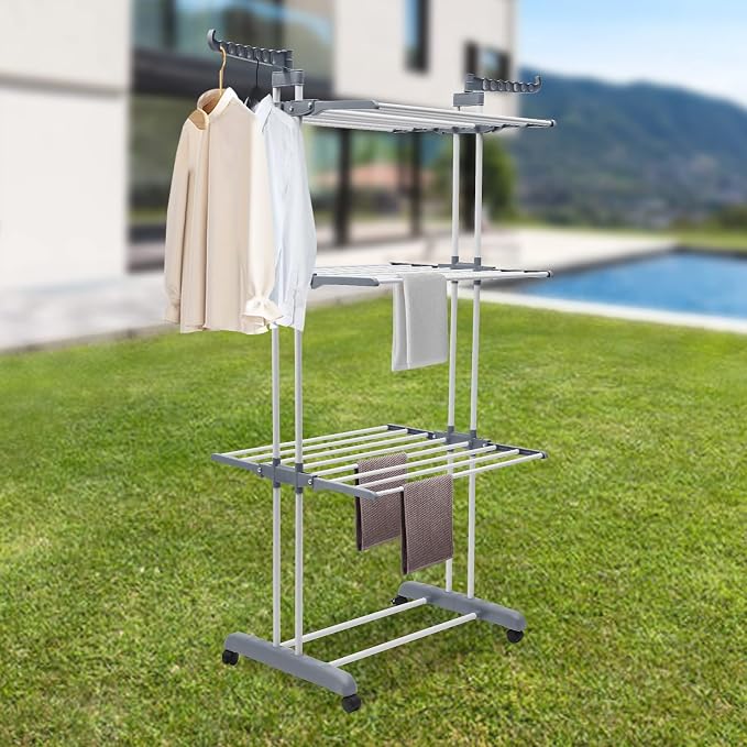 Clothes Drying Rack, 4-Tier Foldable Stainless Steel Drying Rack, Movable - Image 4