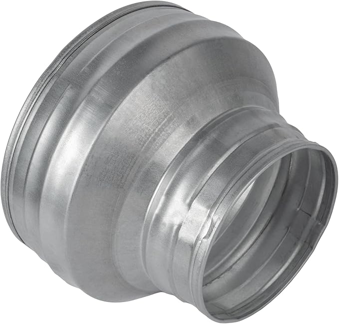 6" to 4" Inch Round Duct Reducer - Male Fit Galvanized Steel Pipe Increaser - Coupling for Round Duct Ventilation Systems - Heating & Cooling