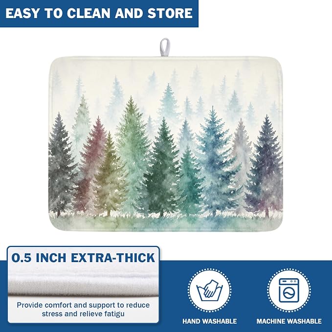 Giwawa Pine Tree Dish Drying Mat Natural Forest Fog Microfiber Dishes Pad 18x24 - Image 5