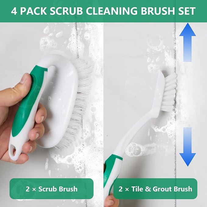 Scrub Brush Set, 4 Pack Deep Cleaning Brush Kit, 2 Tile & Grout Brush - Image 2