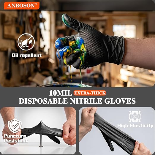 ANBOSON 10 Mil Heavy Duty Industrial Nitrile Gloves - Image 3