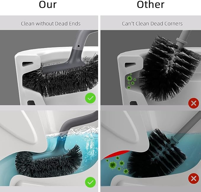 HAMITOR Toilet Bowl Brush Holder Set, Dead Corner S-Shaped Bristle Scrubber | - Image 3