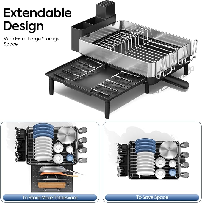 Urackify Expandable Dish Drying Rack, Stainless Steel, Large Capacity | - Image 5
