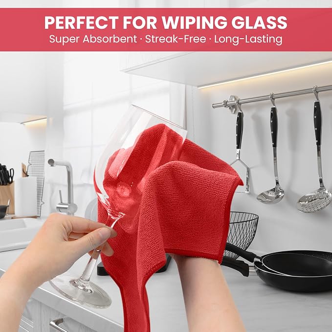SIFANGKE Microfiber Cleaning Cloth, 12 Pack Red Cleaning Rags - Image 3