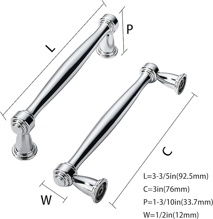 khtumeware 2 Pack 3 Inch(76mm) Vibrant Polished Chrome Cabinet Pulls Kitchen Cabinet Handles Kitchen Cabinet Hardware for Cupboard Drawer Handles Dresser Pulls