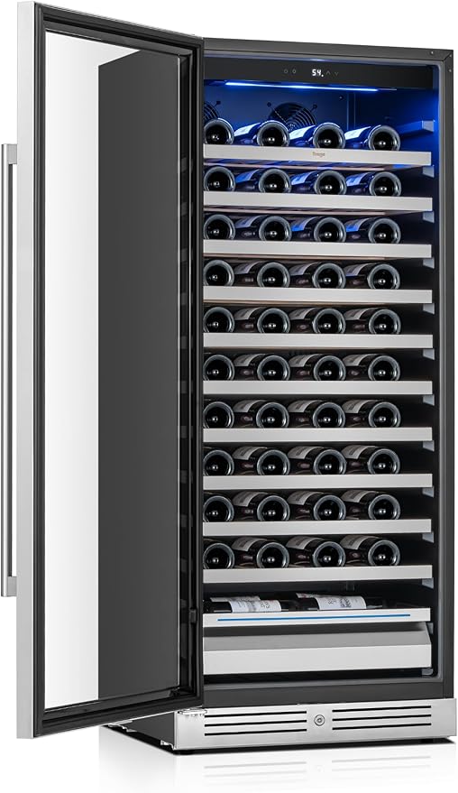 Yeego 24 Inch Wine Fridge Cooler - 89 Bottles Wine Cooler with Glass Door, 40-65℉ Built-In or Freestanding Wine Refrigerator with Door Lock and 2 Color LED for Kitchen Bar Office (Left-Hinged)