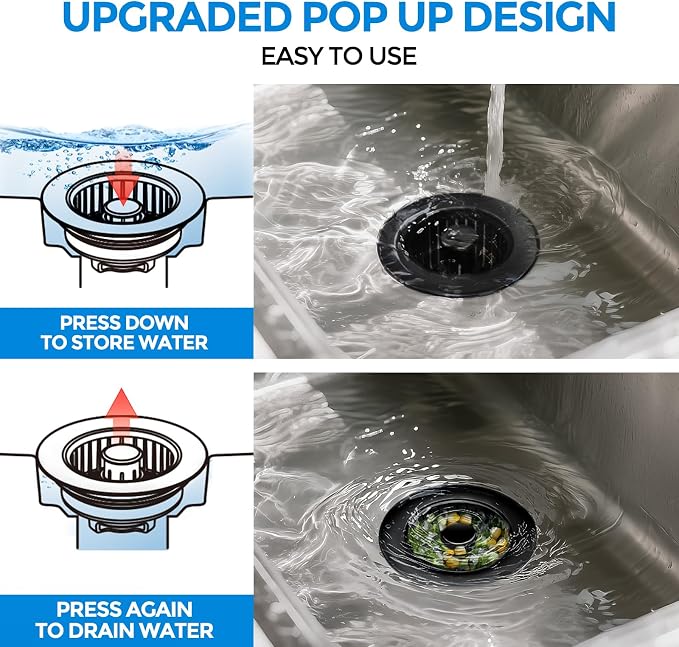 zaa 3 in 1 Kitchen Sink Drain Strainer Stopper Removable Basket Pop-Up - Image 3
