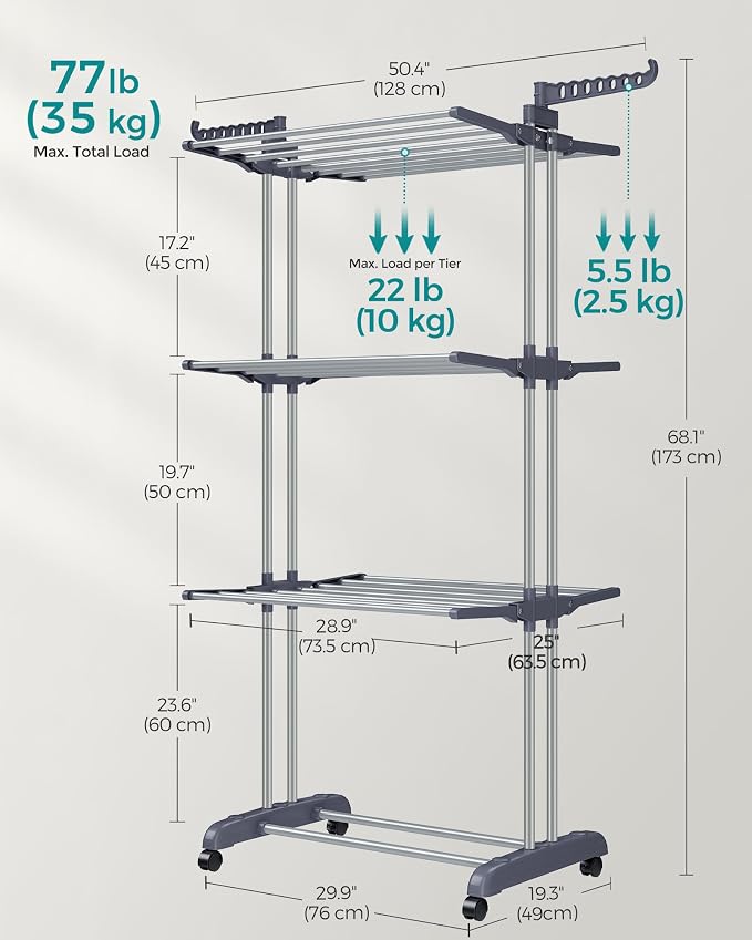 SONGMICS Clothes Drying Rack 4-Tier, Foldable Laundry Rack, Steel | Indoor - Image 5