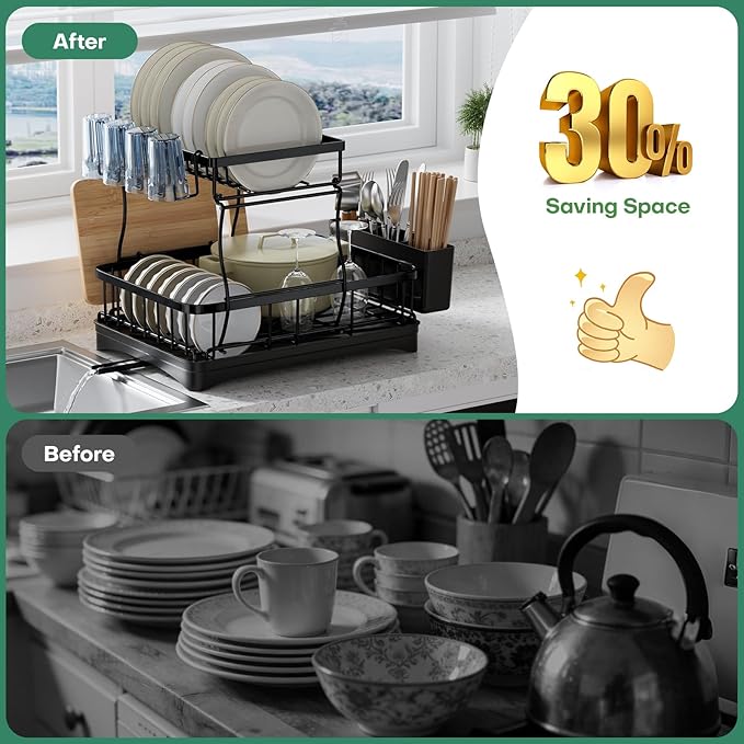 2 Tier Dish Rack, Carbon Steel Dish Drying Rack - Image 5