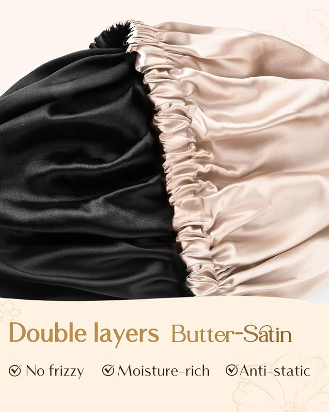 YANIBEST Adjustable Satin Bonnet Double Layer Hair Bonnet for Sleeping Bonnets for Women Hats Curly Natural Hair, Champagne