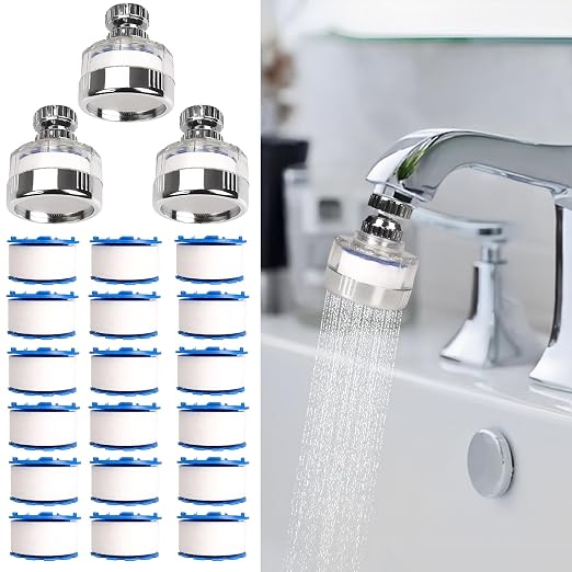 3 Pcs of Sink Water Filter and 18 Filter Elements Set, Sink Faucet Filter by Dexspoeny