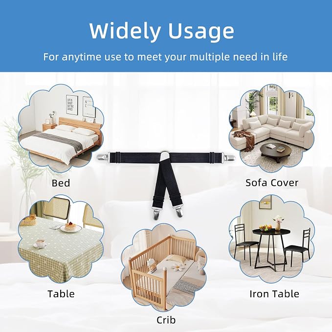 4PCS Adjustable Bed Sheet Straps Clips, Elastic Mattress Sheet Fasteners Holder - Image 7