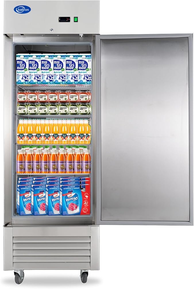 27" W Commercial Refrigerator, 23 Cu.ft Reach-in Stainless Steel Refrigerator, Single Door Upright Fan Cooling for Restaurant, Bar, Home, Shop, and Business(Equip 4 Shelves)